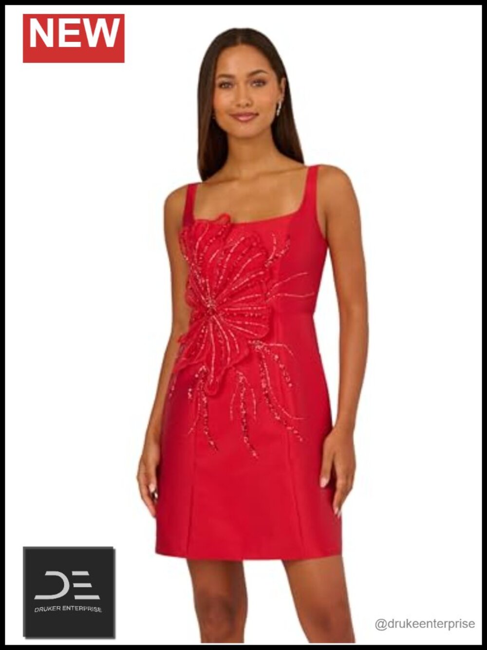 Beaded Petal Mikado A-Line Dress Sleeveless Cocktail Party
